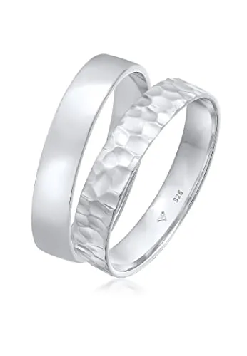 Kuzzoi Herrenringe Ring Set Silber - 2 Stück Bandringe aus 925 Sterling Silber - Ringe für Herren, zeitlose 2 Stück Bandringe in poliertem und gehämmertem Design, ideal als Geschenk in edler Schmuckbox, perfekt für jeden Anlass.