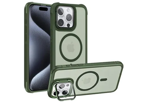 CoolGadget Handyhülle Hybrid CAM Handy Hülle für Apple iPhone 15 Pro Max 6,7 Zoll, Kameraschutzglas klappbar Schutzhülle Metallring für Magsafe Zubehör