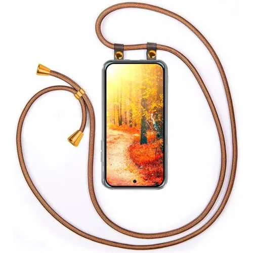 moex Handykette für Google Pixel 9 Pro Hülle mit Band abnehmbar, Handyhülle mit Kette zum Umhängen, Handyband 155 cm lang Stoff Kordel Umhängehülle, Handy Umhängeband, Golden