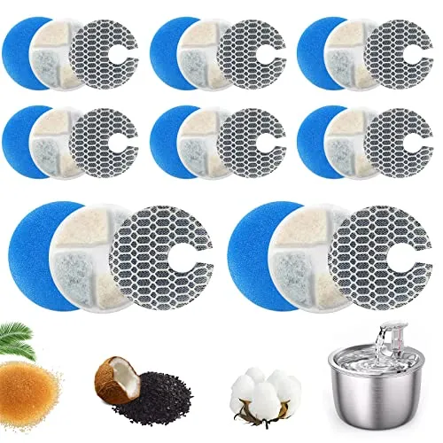 8-er Set Trinkbrunnen Filter für Katze Hunde, 24 teilig Automatischen Pet Fountain Zehnfaches Filtersystem Haustier Wasserbrunnen mit Harz, Aktivkohle, 8D Filterschwamm für Ersatz LTZGO Katzenbrunnen