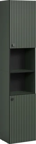 trendteam smart living PureBliss Hochschrank - Hoch- & Midischränke fürs Bad – Stilvoller Hochschrank in elegantem Dunkelgrün mit 2 offenen Fächern und 4 Einlegeböden für optimale Stauraumorganisation in kleinen Badezimmern.