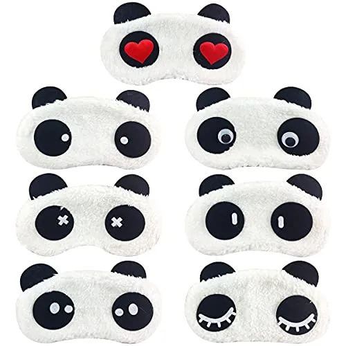 Yueser Schlafmaske Kinder, 7 Stücke Panda Schlafmaske Lustig Schlafmaske Kinder Mädchen Schlafmaske Frauen Sleeping Mask Schlafbrille Herren Bequem Damen Augenmaske Süße für Schlaf zu Hause Auf Reisen