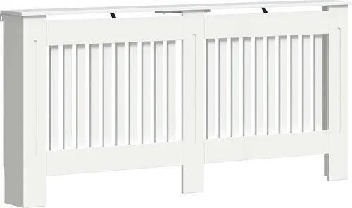 vidaXL Heizkörperabdeckung Hochglanz Weiß 172 x 19 x 81,5 cm - Moderne Radiatorabdeckung aus Holzwerkstoff, ideal für Sicherheit in Haushalten mit Kindern oder Haustieren. Bietet effiziente Wärmeverteilung und zusätzliches Regal für Dekoration.