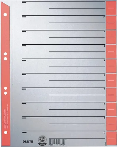 LEITZ Aktenordner Trennblätter A4 Taben farbig rot 230g/qm VE=25 Stück (4 Stück)