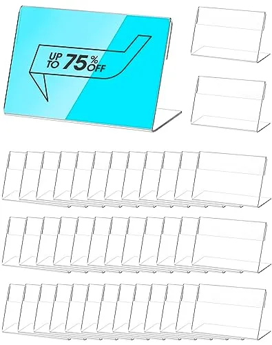 QWORK® 40 Stück Mini Acryl Etikettenhalter, Tischaufsteller Namenskarten- und Preisschildhalter (8 x 5 cm)