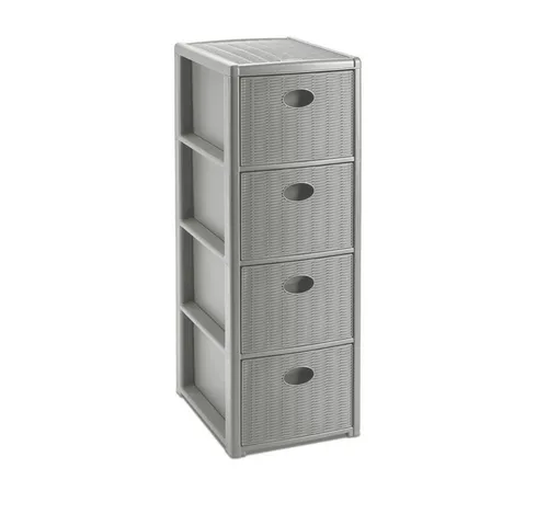 Kreher Rollcontainer mit 4 Schüben im Rattan Design - Rollcontainer mit 4 Schüben, schmal und stilvoll in Rattan Optik, perfekt für platzsparende Aufbewahrung und Ordnung im Büro oder Zuhause.