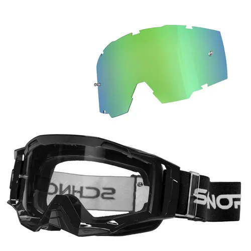 SCHNORR MX Neo Sportbrille – Motocross Brille mit Anti-Fog und Wechselglas - Die Schnorr MX Neo Sportbrille in Schwarz bietet klare Sicht und hohen Tragekomfort. Mit Anti-Fog-Beschichtung und flexiblem Rahmen ideal für Motocross und Offroad-Einsätze. Inklusive transparentem und verspiegeltem Glas.