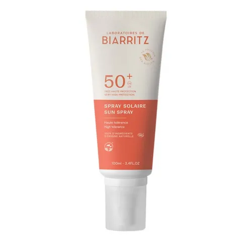 Laboratoires Biarritz Sonnenschutzpflege Sonnenspray LSF50+ 100ml - Sonnenschutzmittel mit hohem natürlichen Schutz LSF50+, ideal für empfindliche Haut von Kindern und Erwachsenen. Enthält antioxidative Rotalgen-Extrakte und ist hypoallergen, wasser- und schweißbeständig.