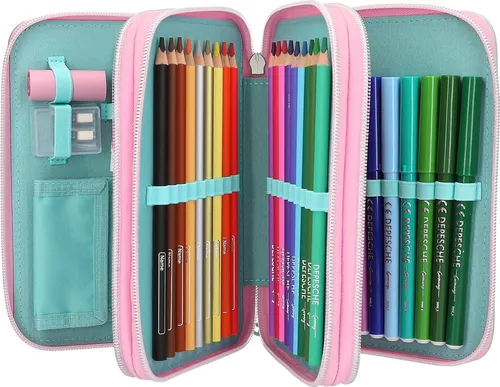 Magni Depesche TOPModel Federtasche ELECTRIC 3-Fach gefüllt - Praktisches Etui für Zeichnen, mit 3 Fächern und stylischem silbernen Design – ideal für kreative Köpfe!
