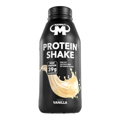 Mammut Nutrition Protein Shake RTD – 6 x 500ml Vanilla – 39g Protein pro Flasche – Trinkfertige Eiweißshakes – Laktosefrei, wenig Fett, ohne Zuckerzusatz – Ideal für unterwegs