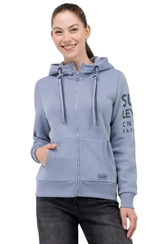 Sublevel Damen Kapuzenpullover IDA-D10600T02691A4NO - Bequemer Zipper Hoody in Rainy Blue - Kapuzenpullover für Damen, aus weichem Baumwollmix, ideal für Freizeit und Sport. Stylischer Print und praktische Kapuze für einen modernen Look und zusätzlichen Schutz.