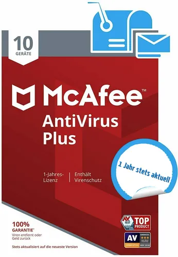 McAfee AntiVirus Plus für 10 Geräte - 1 Jahr Sicherheitsgarantie - Security-Suiten mit umfassendem Schutz für Windows, MAC, Android und iOS. Erhalten Sie 1 Jahr lang aktuelle Sicherheitsupdates in der Originalverpackung.