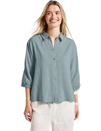 STREET ONE Damen 3411823 Dolman Hemdbluse - Arona Blue, Größe 44 - Elegante Bluse mit Knopfleiste und Hemdkragen, Kurzarm mit elastischen Bündchen, aus leichtem Modalmix für seidigen Glanz - perfekt für jeden Anlass!