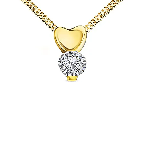 Gold-Anhänger 585 Gelbgold 14 Karat mit Herz und Zirkonia-Stein Mit Kette - Kettenlänge 45 cm.