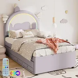 Odikalo Kinderbett Rollbett Einhorn LED Blau 90