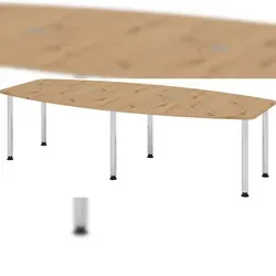 Bümö Konferenztisch oval 280x130 cm - Konferenztisch für 10 Personen, höhenverstellbar von 72-74 cm, mit stabiler, kratzfester Tischplatte und elegantem Chromgestell – ideal für Besprechungsräume.