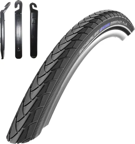 Schwalbe Marathon Plus Unplattbar Fahrradreifen Fahrradmantel in Schwarz mit Reflex 37-622 (28 x 1.40) inkl. 3 Reifenheber 1 x