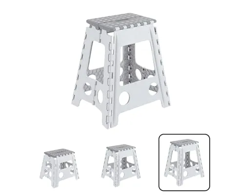 ARREGUI TB-045-GB Kleiner Klapphocker | Falthocker für Kinder und Erwachsene | Tragbarer und Faltbarer Klapphocker | 150 Kg Belastbarkeit | Hocker für Küche, Bad, Camping, Garten | 45 cm hoch | Weiß