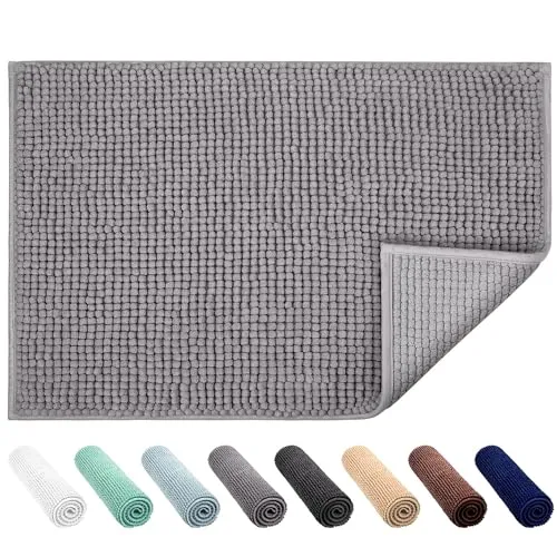 JARITTO Badematte rutschfest Badvorleger Mit Chenille Mikrofaser Badezimmerteppich Saugfähig Weich Maschinenwaschbar für Dusche Toilette 40 x 60 cm (Grau)