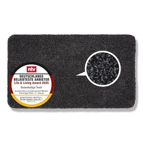 Entra Saugstark Schmutzfangmatte 75x130 cm – Waschbare Fußmatte schwarz - Fußmatte aus 100% Baumwolle, saugfähig und rutschfest, ideal für Eingangsbereiche und pflegeleicht bei 30°C waschbar.