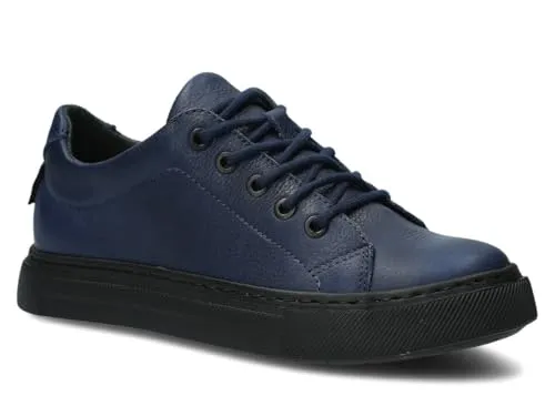 nagaba - Sneaker Damen - Halbschuhe Damen - Echtleder - Flache Schuhe, Sportschuhe, Bequeme Schnürschuhe, für Herbst, Frühling - Lederschuhe mit Leder-Einlegesohle - Dunkelblau - 40