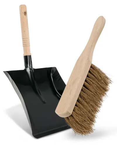 Premium Kehrgarnitur Kokos, Handfeger und Schaufel, Metall Kehrset Naturkokos