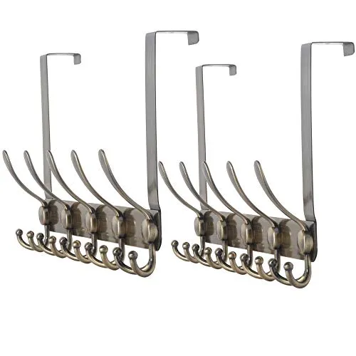 Dseap Türgarderobe zum Einhängen, Edelstahl Türhaken Innenseite, Türhakenleiste, Kleiderhaken Tür, Türaufhänger, für Kleidung Hut Handtuch Mantel, mit 5 Dreifachhaken, Bronze, 2er Set