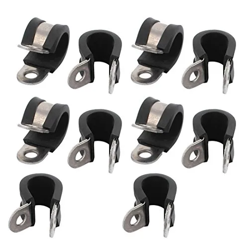 sourcing map 10 Stk 13 mm Durchmesser Gummierte R-förmigen Rohr rostfreiem Stahl Rohrschellen Schelle Kabel DE de
