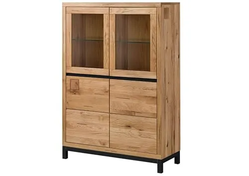 MASSIVMOEBEL24.DE VILLANDERS Vitrine 103x40x148 - Glasvitrine aus massiver Wildeiche, jeder Schrank ein Unikat mit individuellen Maserungen, bietet viel Stauraum und ein edles Design für jeden Wohnraum.