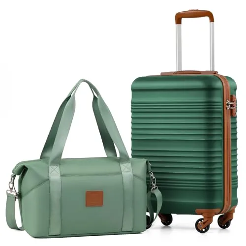 COOLIFE Kabinenkoffer 55X35X20cm für Ryanair Fluggesellschaft Handgepäck Kabinengepäck Leichtgewicht mit TSA-Schloss und 4 Spinner-Rädern 2 Jahre Garantie (Dunkelgrün, 55X35X20cm -Set 2tlg)