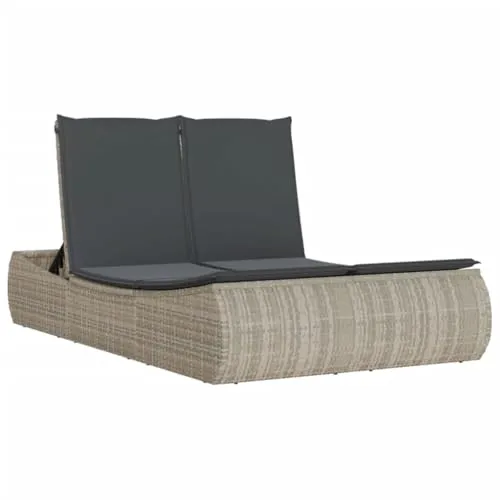 vidaXL Doppelliege mit Auflagen - Bequeme Gartenliege aus langlebigem Poly Rattan mit verstellbarer Rückenlehne für entspanntes Relaxen im Freien.