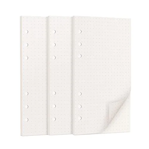 Blätter A6 Papier Gepunktet, 6 Löcher A6 Refill Nachfülleinlagen Loose Notizpapier A6 Refill Paper für 6 Ring Binder Notizbuch, Tagbuch, Skizze 135