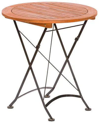 MERXX Klapptisch Schlossgarten aus Eukalyptus und Stahl, Ø 70 cm - Eleganter runder Esstisch mit klappbarem Design, aus robustem Eukalyptus-Hartholz und stabilem Flachstahlgestell, perfekt für Balkon oder Garten.