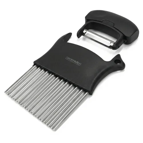 Arendo Wellenschneider, Kartoffelschneider, Edelstahl, 2in1, Wellenmesser, Riffelmesser, integrierter Kartoffelschäler, Aufhängeöse, spülmaschinengeeignet