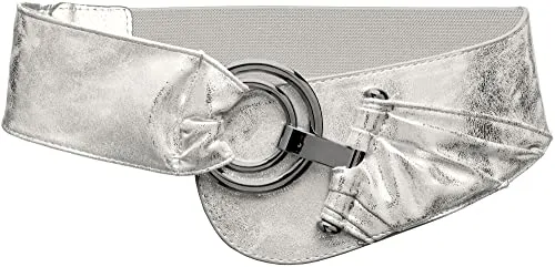 Caspar GU246 elastischer breiter Damen Stretch Taillengürtel mit Gummizug, Gürtelgröße:75/95 [für Körperumfang 75-95 cm], Farbe:glamour silber