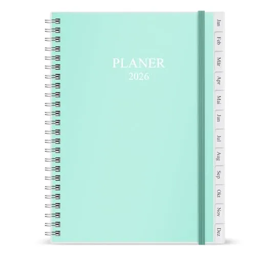 Kalender 2026, A5-Wochenplaner mit Monatsregistern, January 2026-December 2026, Diary 2026 elastischer Verschluss, Doppeldrahtbindung, einfache Organisation täglichen Lebens, 14,8×21cm, Planer 2026