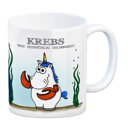 Honeycorns Kaffeebecher mit Sternzeichen Krebs Motiv Tasse Kaffeetasse Becher mug Teetasse Büro Einhorngeschenk lustig witzig Einhorntasse Astrologie Tierkreiszeichen Sternbilder Geburtstag Geburt