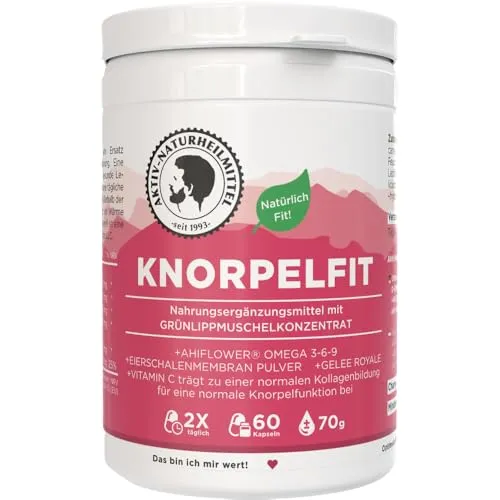 Aktiv Naturheilmittel Knorpel Fit | Neuseeländisches Grünlippmuschel Konzentrat + Ahiflower® Omega 3-6-9 + Eierschalenmebran + Gelée Royale + Vitamin C