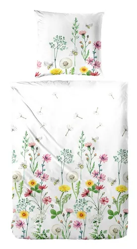 Primera Renforce Bettwäsche 155x220 - Blumenwiese Design - Bettwäsche-Set aus 100% Baumwolle, anschmiegsam und hautfreundlich. Temperaturausgleichend, waschbar bis 60°C und trocknergeeignet für optimalen Komfort.
