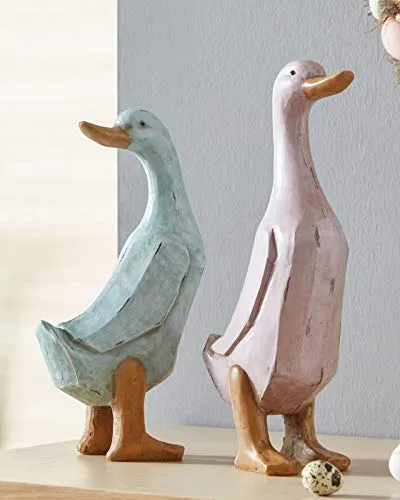 2er Set Gans-Figur „Johanna & Hannes“, Deko-Figurenset aus Polyresin, Tierfigur im Shabby-Look, Dekoobjekt,