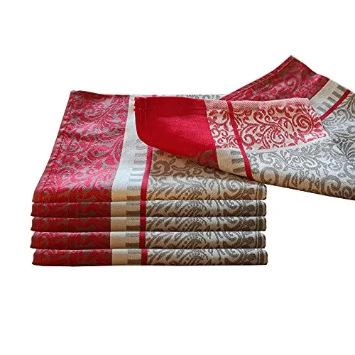 Casa Colori Geschirrtuch 1er 3er oder 6er Set 50x70 in Rot Grün Braun oder Grau Gemustert, Farbauswahl:Rot, Stückzahl:6 Stück