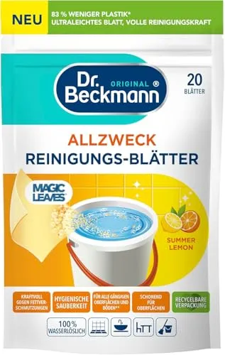 Dr. Beckmann Allzweck Reinigungs-Blätter SUMMER LEMON | 20 Blätter - Allzweckreiniger mit hochkonzentrierter MAGIC LEAVES Technologie für brillante, streifenfreie Sauberkeit auf allen gängigen Oberflächen.