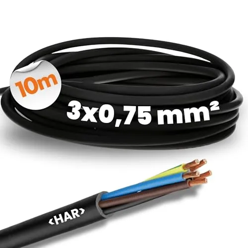 Meter Lapp 1600207 H05RR-F 3x0,75 mm² Gummileitung flexibel mit Schutzleiter I dünnes Gummikabel für Innenbereich I für Haus- und Handgeräte I robust I Anschlussleitung 3G0,75 mm2 schwarz 10