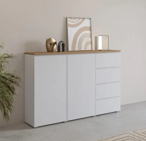INOSIGN Highboard Modo, moderne grifflose Kommode mit 2 Türen und 4 Schubladen