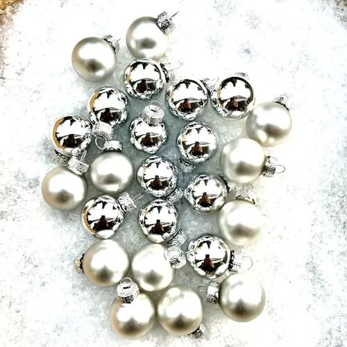 Kleine Baumkugeln aus Glas Ø 2 cm/2,5 cm/3 cm - Christbaumkugeln Baumschmuck Christbaumschmuck Weihnachtsbaumschmuck Weihnachtsbaumkugeln (Silber/Box, 25 mm (24 Stück))