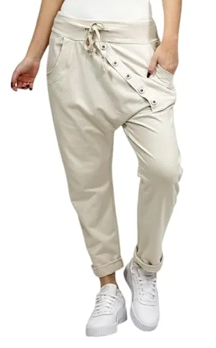 Mississhop 295 Damen Hose Sweatpants Jogginghose Baumwolle Freizeithose Boyfriend Sporthose Beige