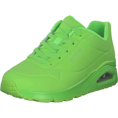 SKECHERS Uno Night Shades Damen Sneaker grün 37 - Sportlicher Sneaker mit auffälligem Neon-Look, Air-Cooled Memory Foam Einlegesohle für maximalen Tragekomfort und rutschfester Laufsohle. Ideal für Alltag und Aktivitäten.