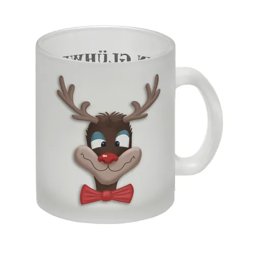 Glühweintasse mit betrunkenem Rentier und lustigem Spruch