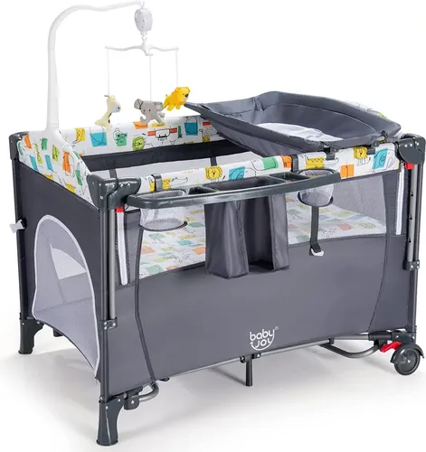 GOPLUS Baby Reisebett – 3-in-1 Kinderbett mit Matratze und Spielzeugständer