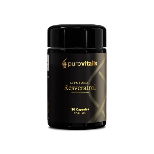 PUROVITALIS Liposomal Resveratrol 250mg, 30 Portionen (30 Vegane Kapseln), Trans-Resveratrol Antioxidans Ergänzungsmittel
